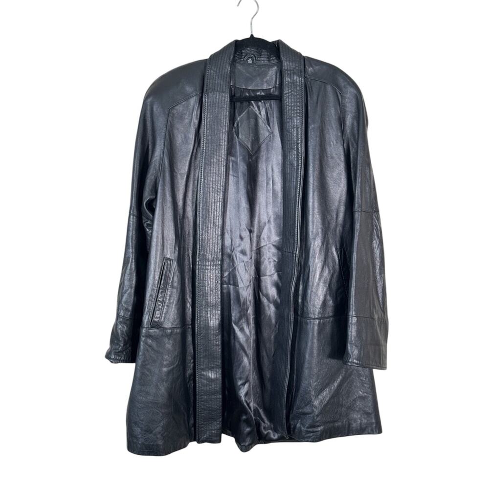 Vintage Jaqueline Ferrar Black Leather Long Line Coat Womens M Grunge Goth